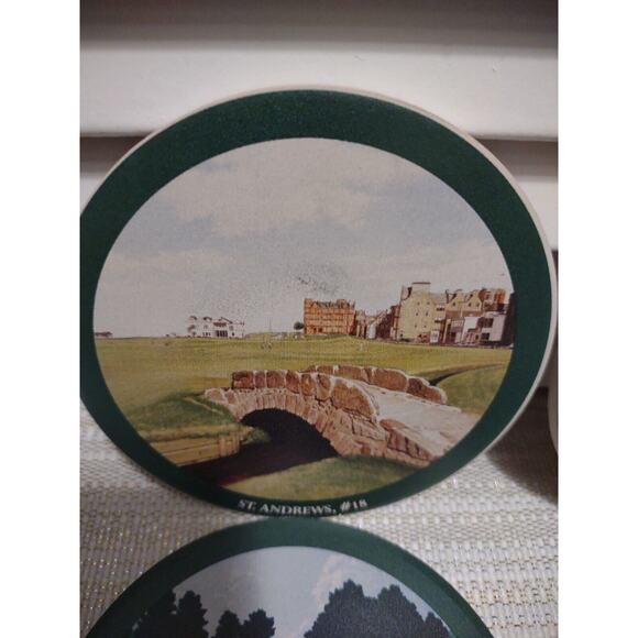 Famous Golf Hole Course Ceramic Coasters Absorbs Liquid Sandstone Set of 4 - Picture 4 of 8